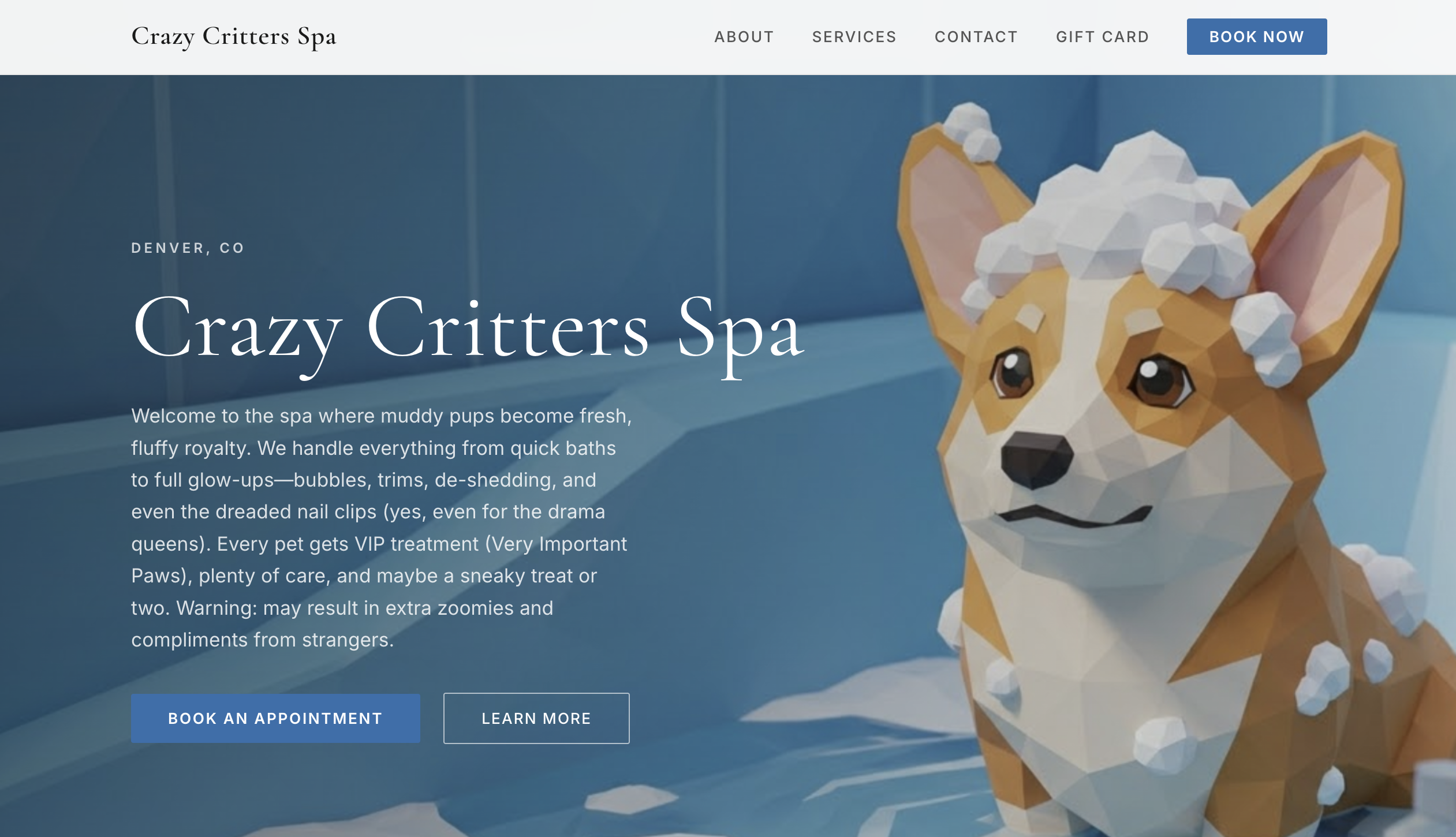 Example website for Pet Groomers built on SiteSolns